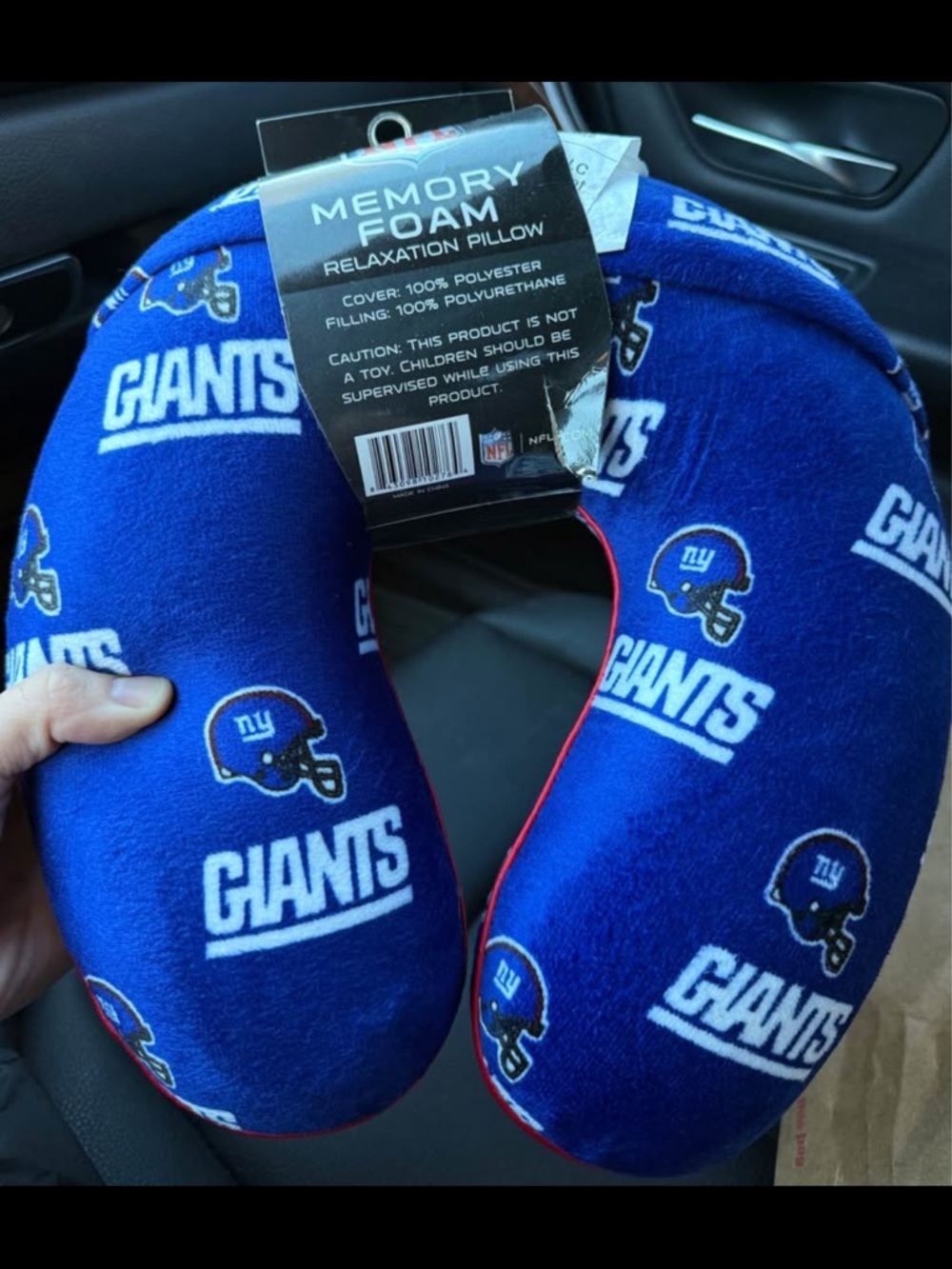 New York Giants Memory Foam Travel Neck Pillow - Blue